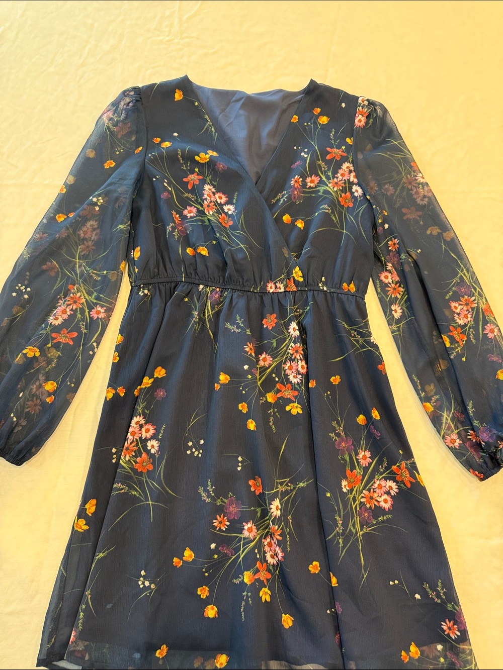 Cupshe Navy Floral Wrap Long Sleeve Mini Dress